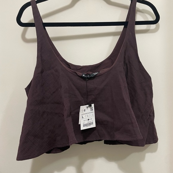 ZARA Chocolate Brown Flounce Crop Top size Large BNWT - Picture 4 of 6